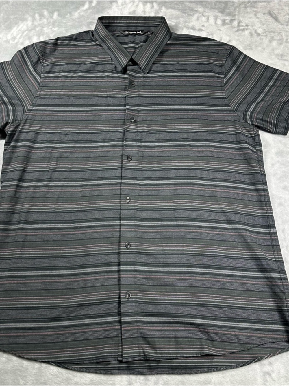 Travis Mathew Gray Striped Short Sleeve Button Up XXL Elevated Comfort